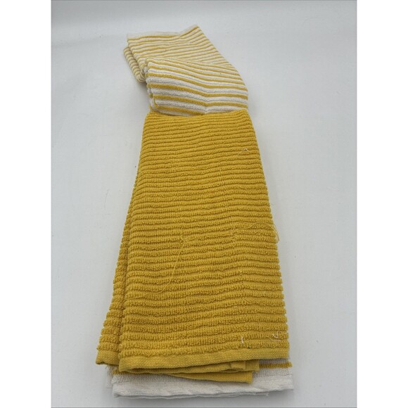 PANTRY KITCHEN TOWELS 3 pack yellow and white 16 X 26 100% COTTON - Picture 2 of 4